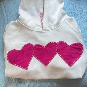 Hand Sewn White Hoodie with pink Heart Accents